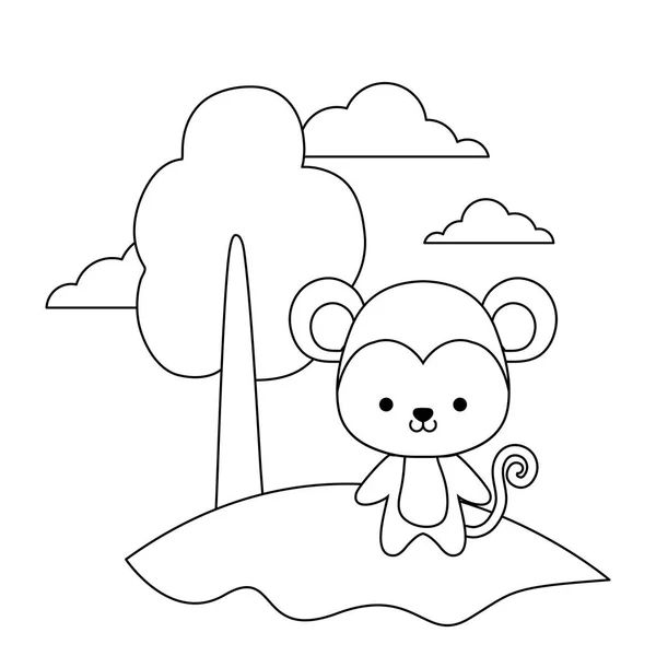 Drăguț maimuță animal în peisaj — Vector de stoc