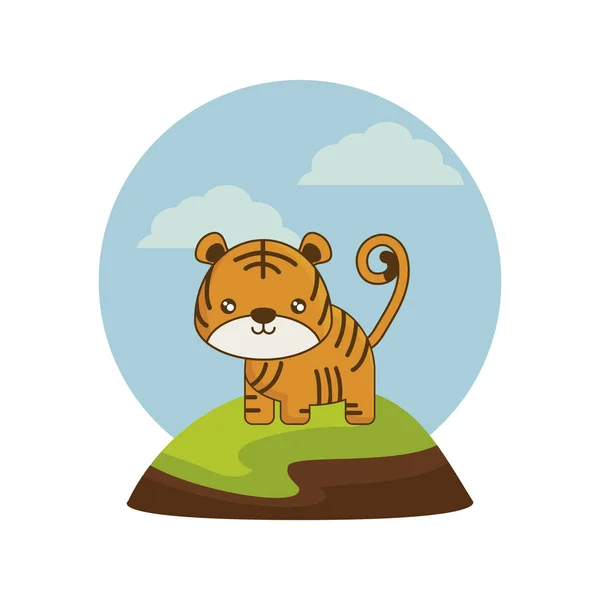 Drăguț animal tigru în peisaj natural — Vector de stoc