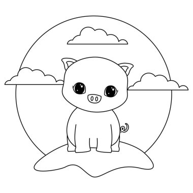 manzara doğal izole simgesi sevimli piggy hayvan