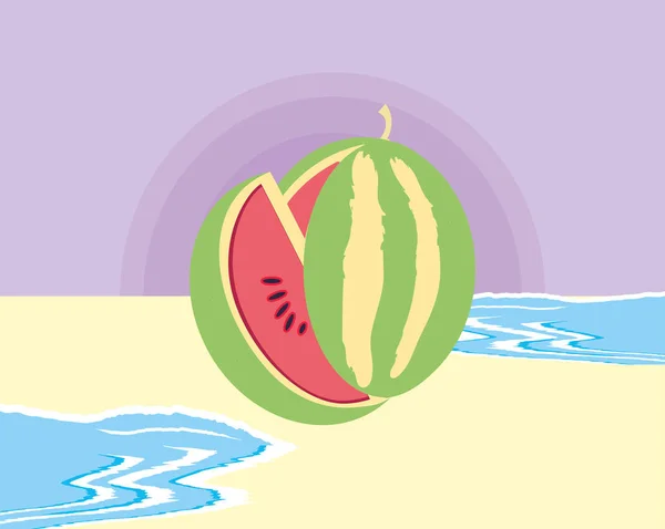 Frische Wassermelonenfrüchte am Strand — Stockvektor