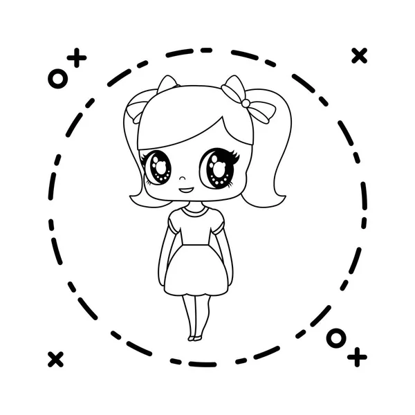 Cute little doll in frame circular — Stock Vector