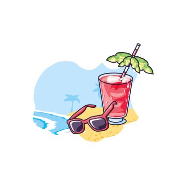 tropikal kokteyl içecek ve güneş gözlüğü