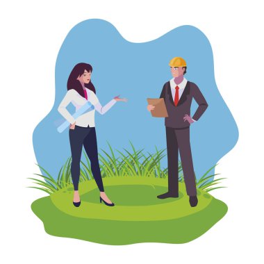 çim üzerinde mühendis inşaatçılar işçi çift