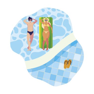 suda yüzer yatak ile genç çift