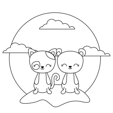 manzara ayı ile sevimli kedi