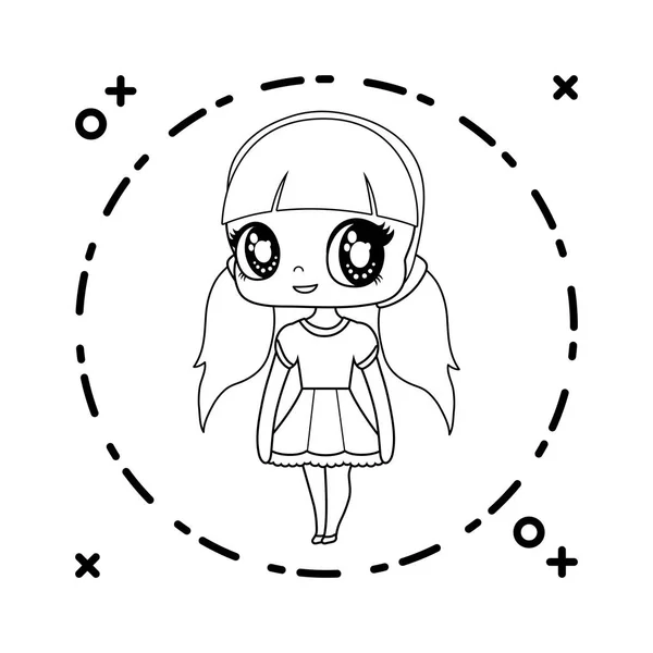 Mignonne petite poupée dans le cadre circulaire — Image vectorielle
