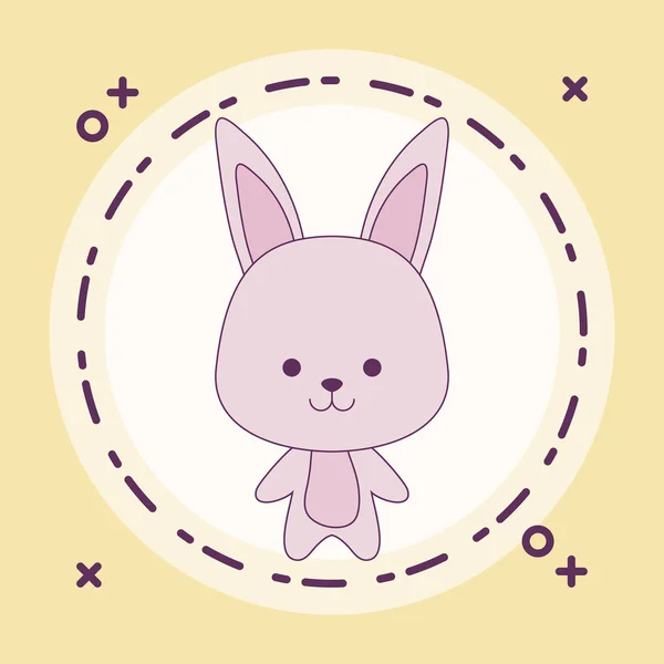 Cute rabbit animal with frame circular — Stock Vector