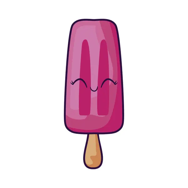 美味的冰淇淋在棒卡瓦伊字符 — 图库矢量图片