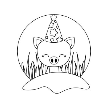 şapka partisi ile sevimli Piggy hayvan