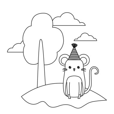 manzara şapka parti ile sevimli fare hayvan