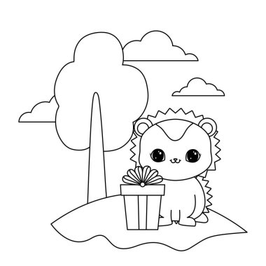 manzara hediye kutusu ile sevimli kirpi hayvan