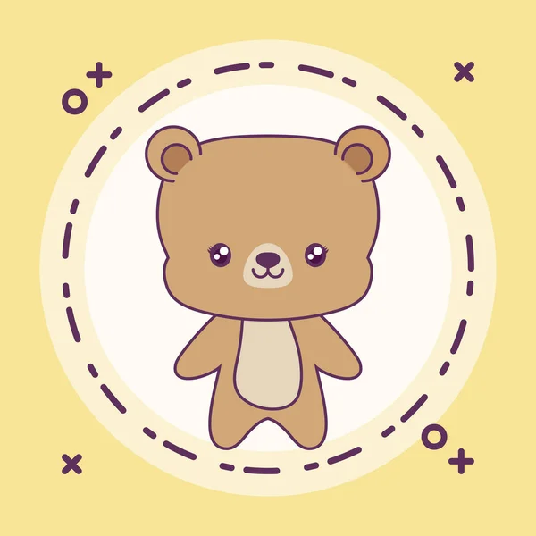 Animal urso bonito no quadro circular — Vetor de Stock