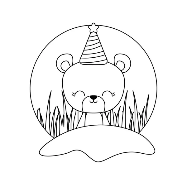Animal ours mignon avec chapeau fête — Image vectorielle