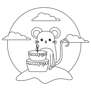 manzara doğum günü pastası ile sevimli fare hayvan