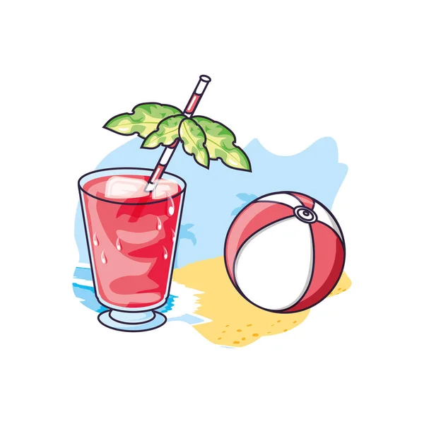 Tropisch cocktail drankje en ballonnen strand — Stockvector