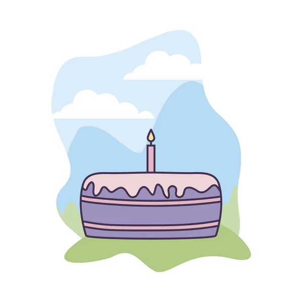 Gâteau doux d'anniversaire dans le paysage — Image vectorielle