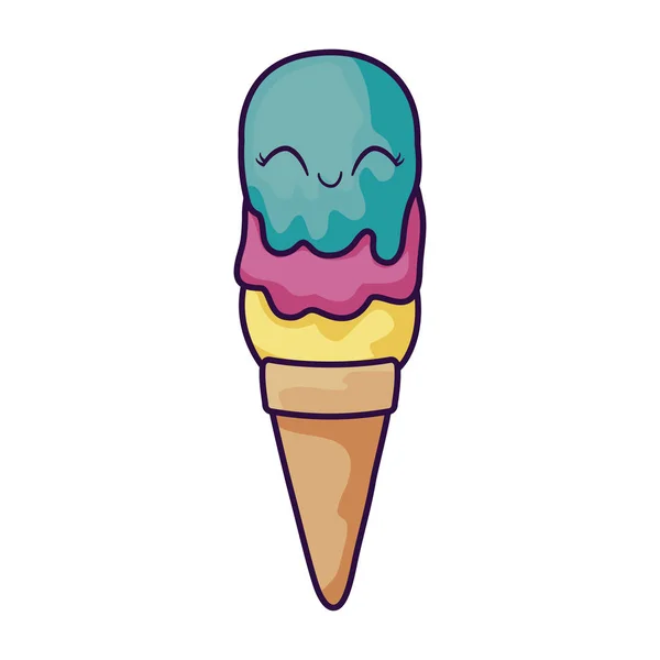 Delicioso helado en el carácter kawaii cono — Archivo Imágenes Vectoriales