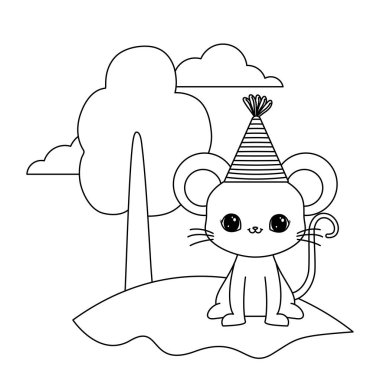 manzara şapka parti ile sevimli fare hayvan