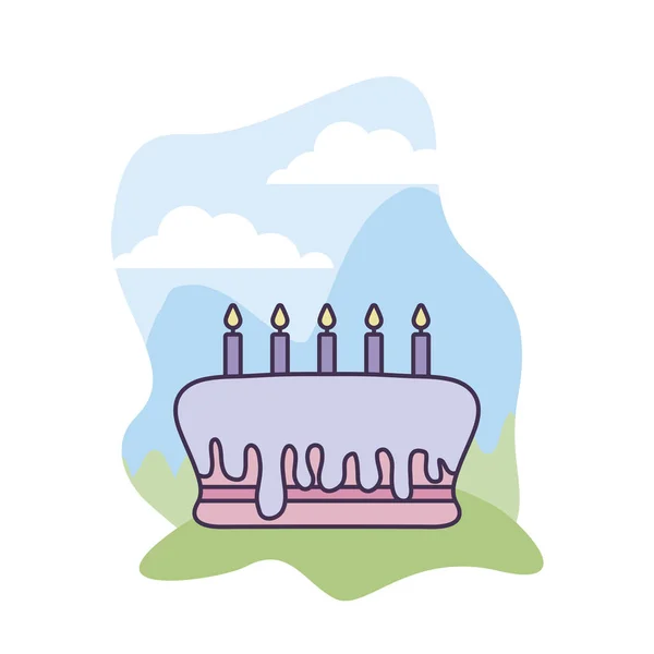 Słodki tort urodzinowy w krajobrazie — Wektor stockowy