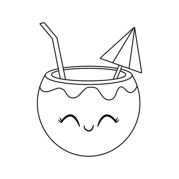 Cocktail d'été de style noix de coco kawaii — Image vectorielle
