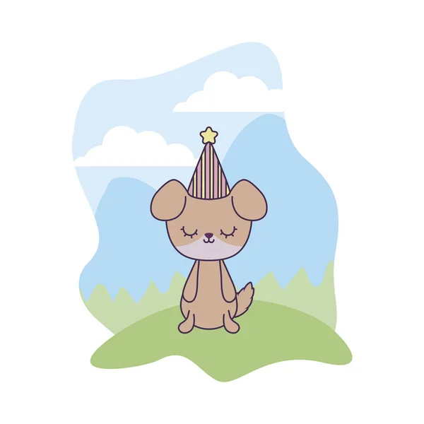 Manzara şapka parti ile sevimli köpek hayvan — Stok Vektör