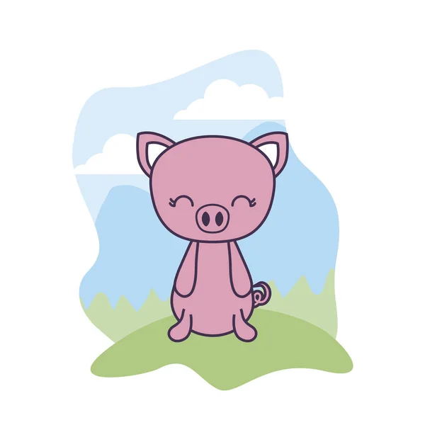 Мила свиняча тварина в ландшафті — стоковий вектор