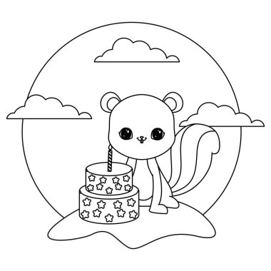 manzara doğum günü pastası ile sevimli sincap hayvan