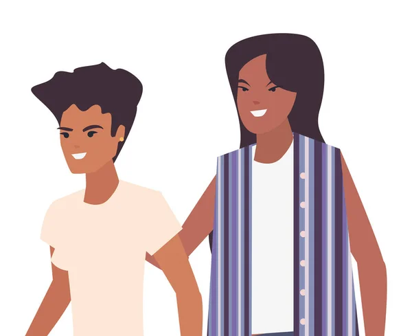 Two women avatars standing icon vector ilustration — Stock Vector