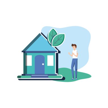 İzole avatar adam ve ev tasarımı