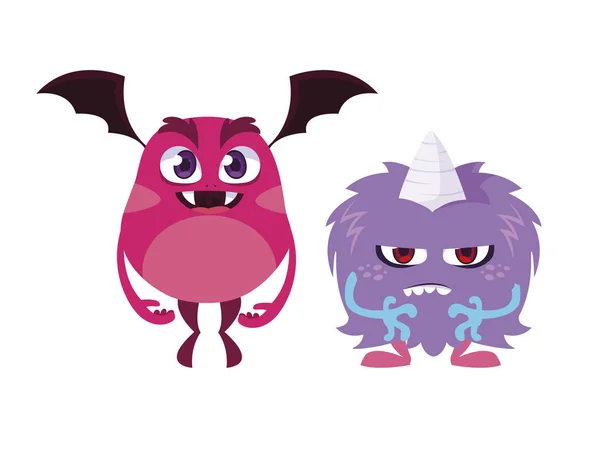 Lustige Monster paaren komische Charaktere bunt — Stockvektor