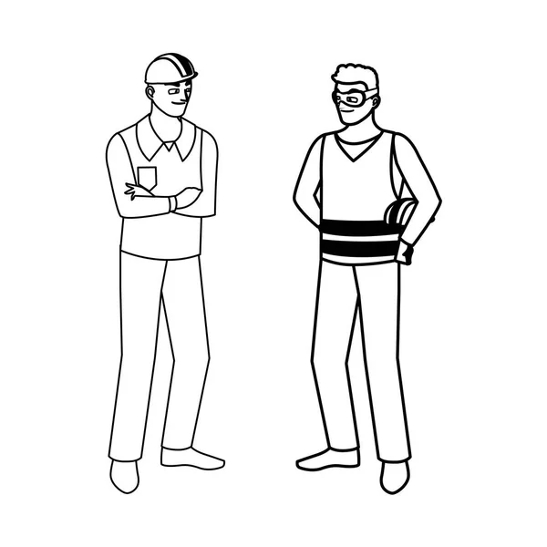 Constructeurs masculins constructeurs ouvriers personnages — Image vectorielle