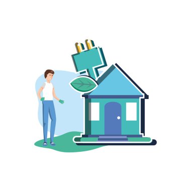 İzole avatar adam ve ev tasarımı