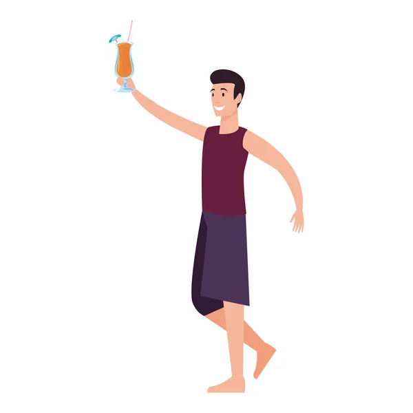 Homme tenant cocktail sur fond blanc — Image vectorielle
