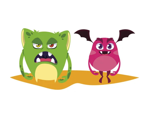 Engraçado monstros casal personagens cômicos coloridos — Vetor de Stock