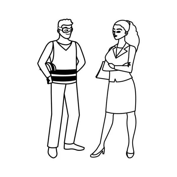 Constructor masculino con mujer ingeniero — Vector de stock