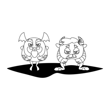 komik canavarlar çift çizgi roman karakterleri tek renkli