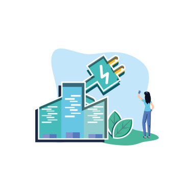 İzole avatar kadın ve eko şehir tasarımı