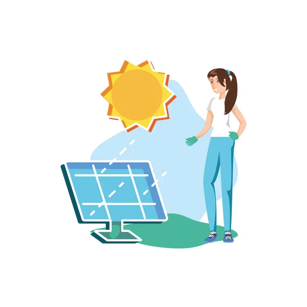 Woman avatar with solar panel design — Stock Vector