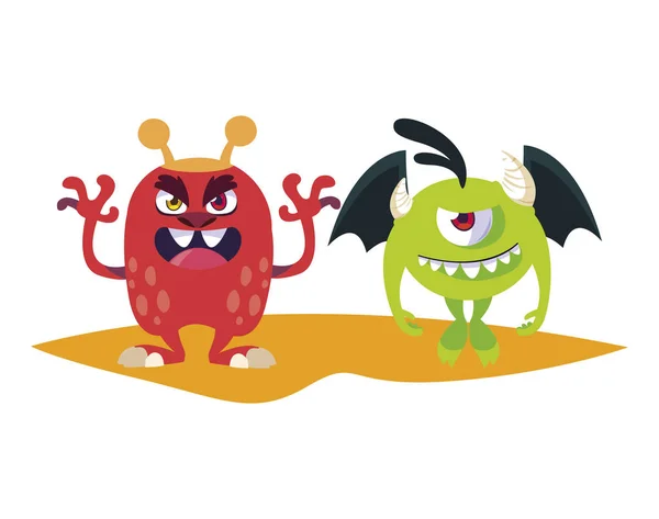 Roliga monster par komiska karaktärer färgglada — Stock vektor