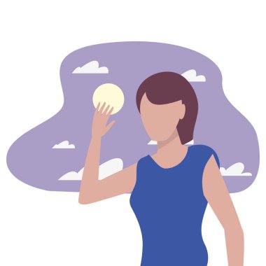 kadın karakter gece ay arka planı