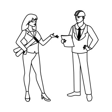 mühendis inşaatçılar işçi karakterleri çift