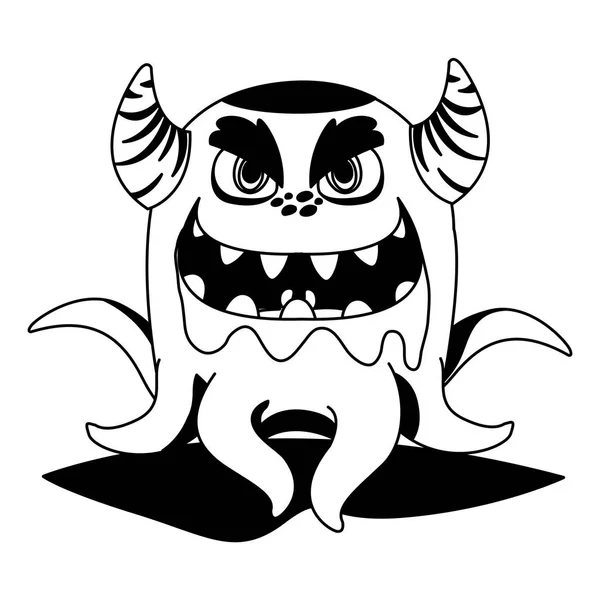 Lustiges Monster mit Hörnern Comicfigur — Stockvektor