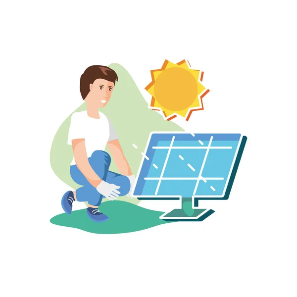 Hombre avatar con diseño de panel solar — Vector de stock