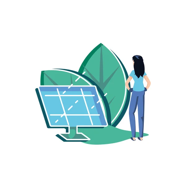 Mujer avatar con diseño de panel solar — Vector de stock