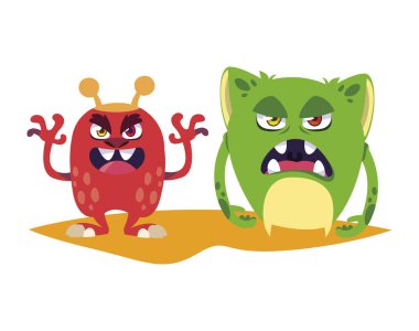 funny monsters couple comic characters colorful clipart