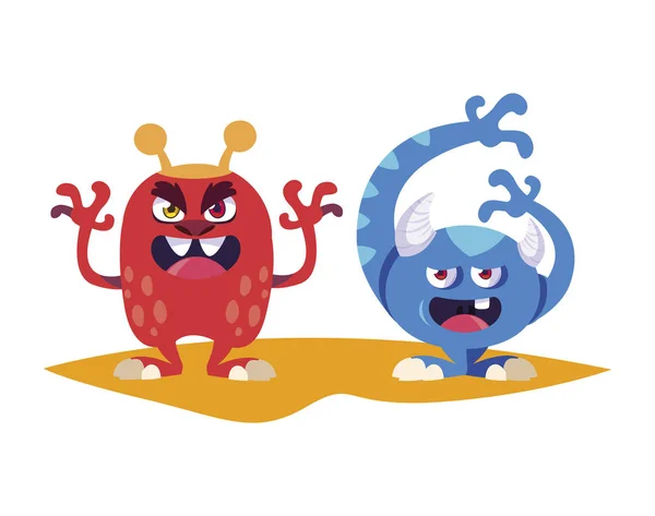 Legrační příšery pár komických postav barev — Stockový vektor