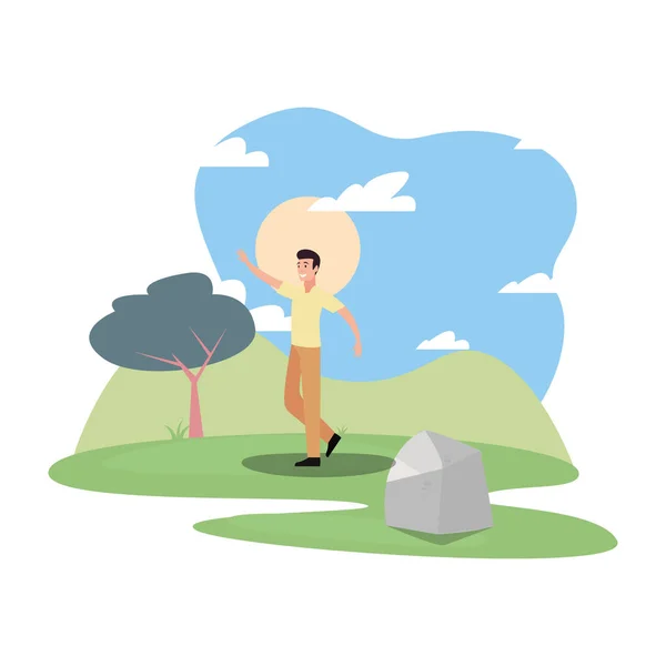 Man character in the park outdoor — Stock Vector