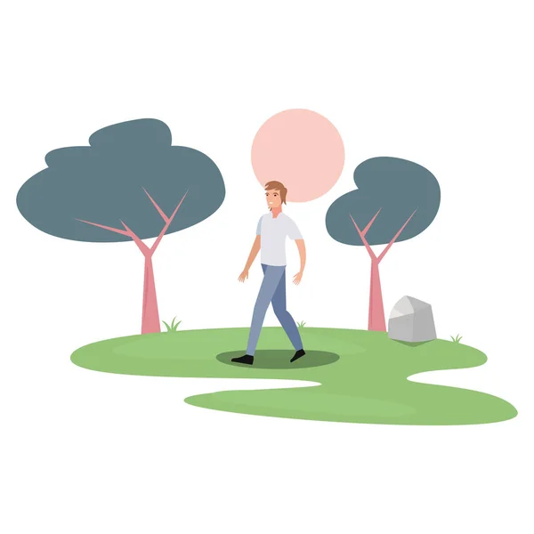 Hombre personaje en el parque al aire libre — Vector de stock