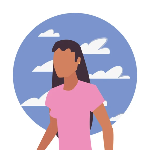 Ženská avatara postava s nebeským pozadím — Stockový vektor