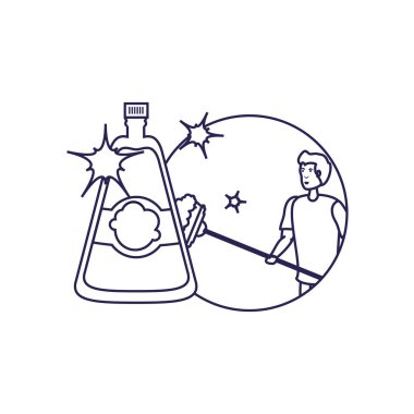 İzole adam karikatür ve temizlik tasarımı